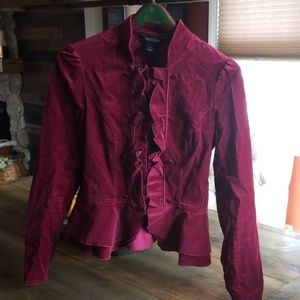 White House Black Market Burgundy Ruffle-Front Jacket